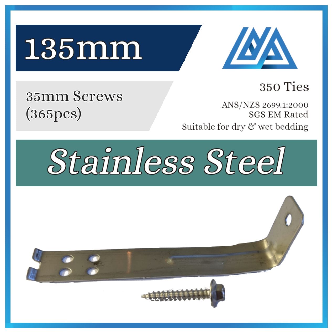 Brick Ties Stainless Steel 135mm (Timber Screws)
