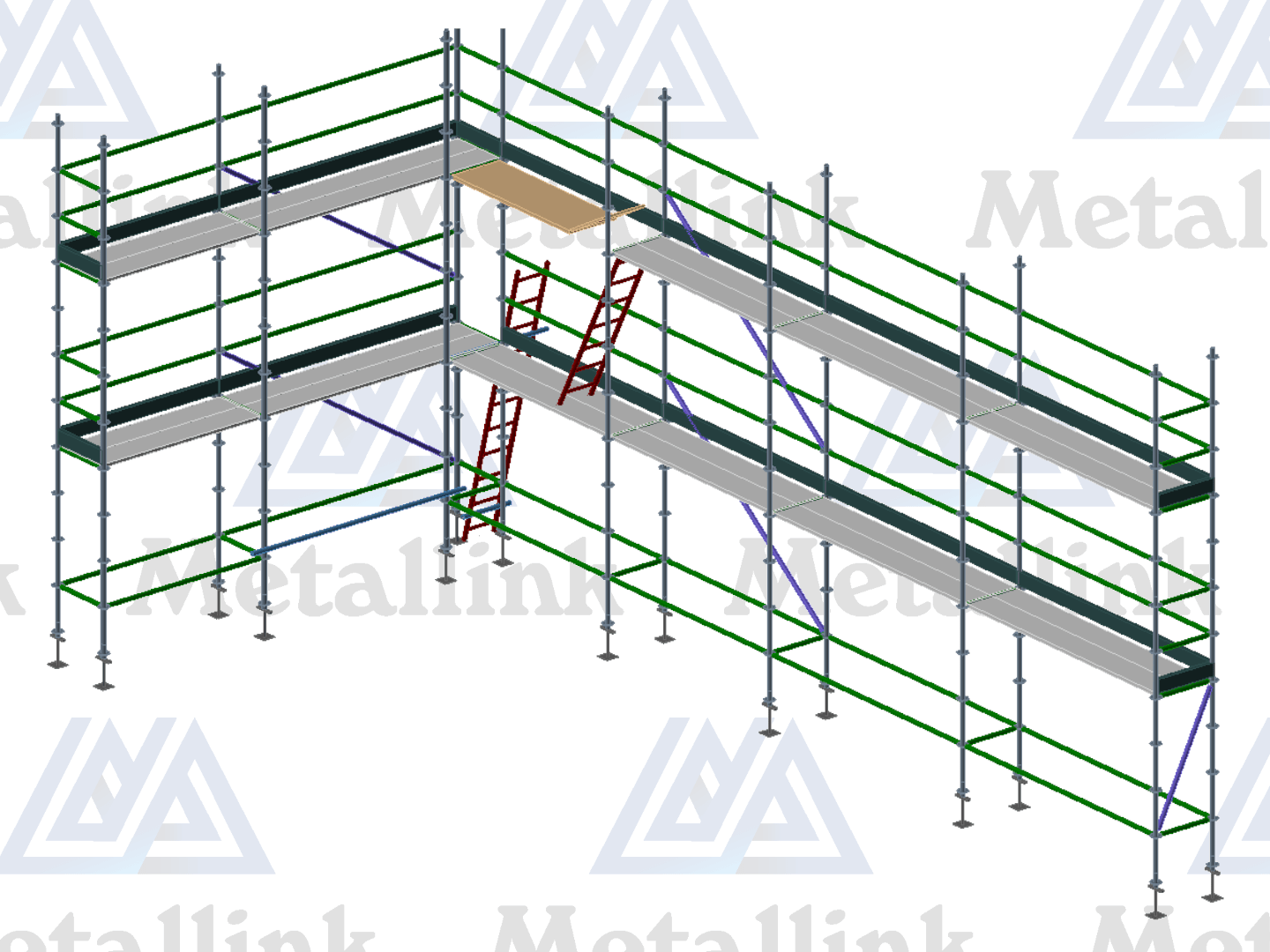 16m Transforming Ringlock Scaffold w/Ladders, 2-Level - Image 3