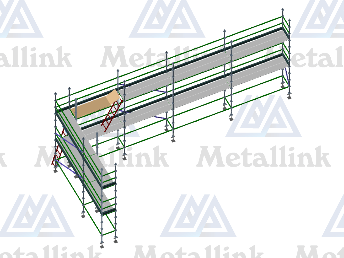 16m Transforming Ringlock Scaffold w/Ladders, 2-Level - Image 4