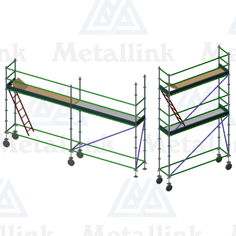 2-in-1 Mobile Aluminium Scaffolding 2-Level 3m / 1-Level 6m