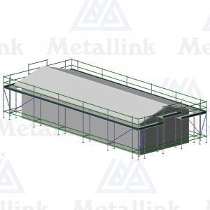 Setup/layout diagram of a 42m ringlock scaffold around a house.